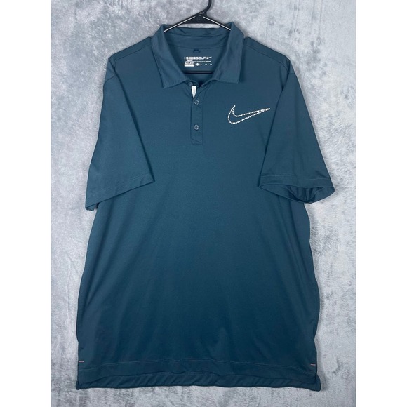 Nike Golf Sport Dri-FIT Polo Shirt Mens XL Teal Blue Dotted Swoosh Logo - Picture 3 of 6